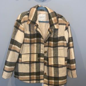 American Eagle Sherpa Lined Shacket Jacket Flannel Size Medium